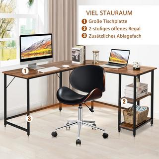 Northix Bureau en forme de L pour bureau à domicile avec 2 étagères 138 x 138 x 75,5 cm marron café + noir  