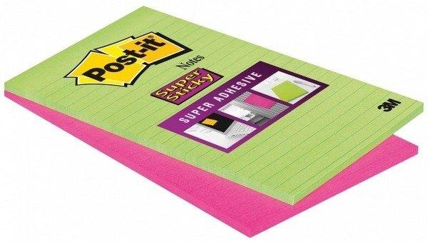 Post-It POST-IT Block Super Sticky 125x200mm 5845-SSEU grün/pink, 2x45 Blatt, liniert  