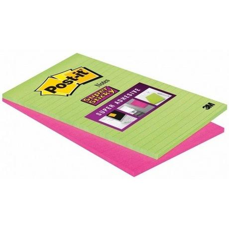 Post it POST-IT Block Super Sticky 125x200mm 5845-SSEU grün/pink, 2x45 Blatt, liniert  