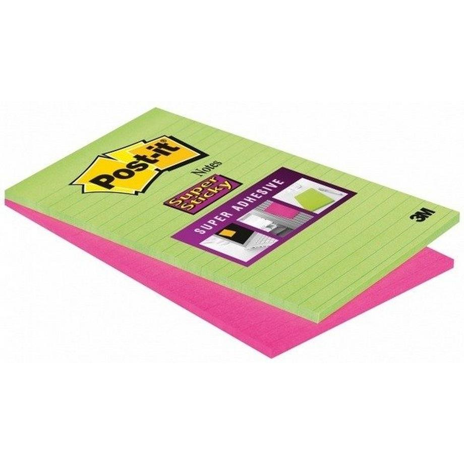 POST-IT Block Super Sticky 125x200mm 5845-SSEU grün/pink, 2x45 Blatt, liniert