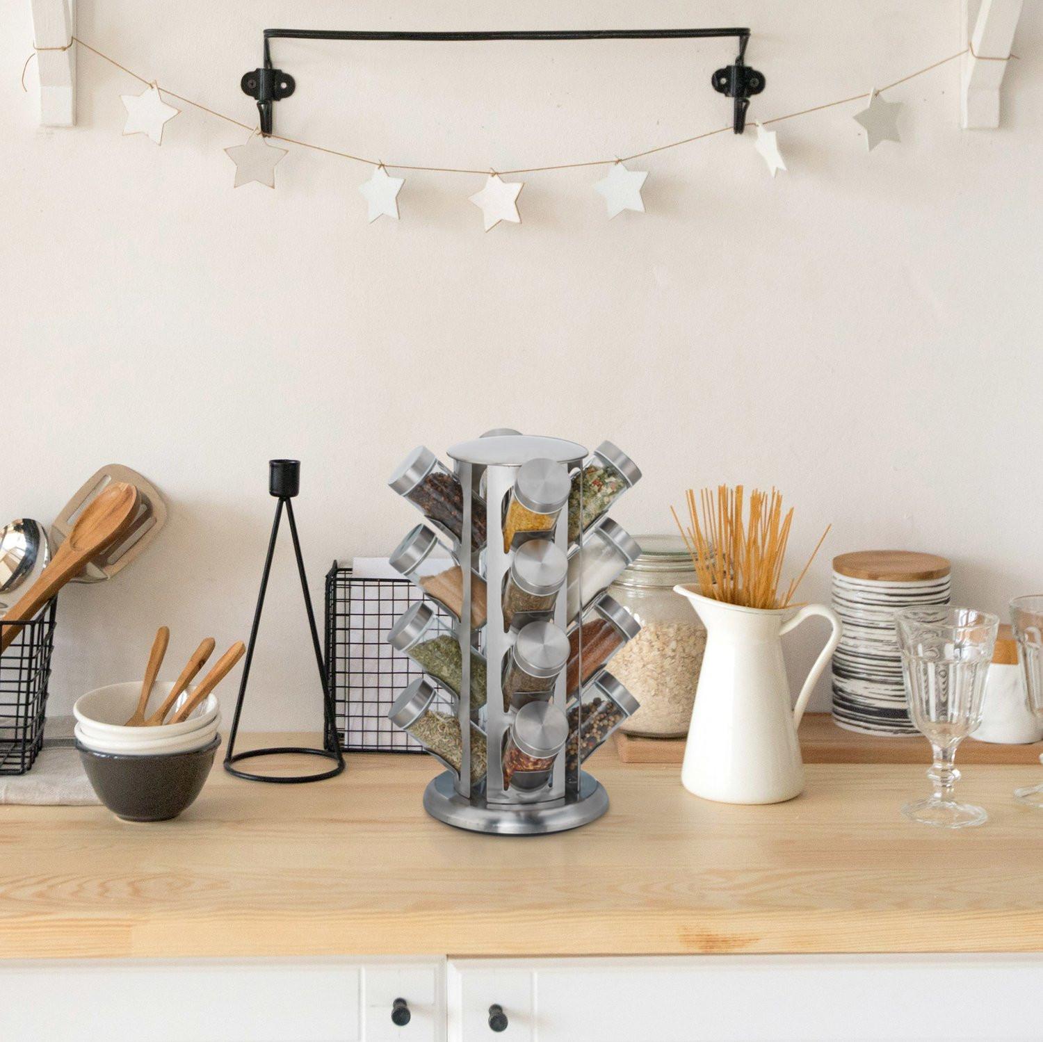 B2X Porta spezie girevole con 16 barattoli per spezie  