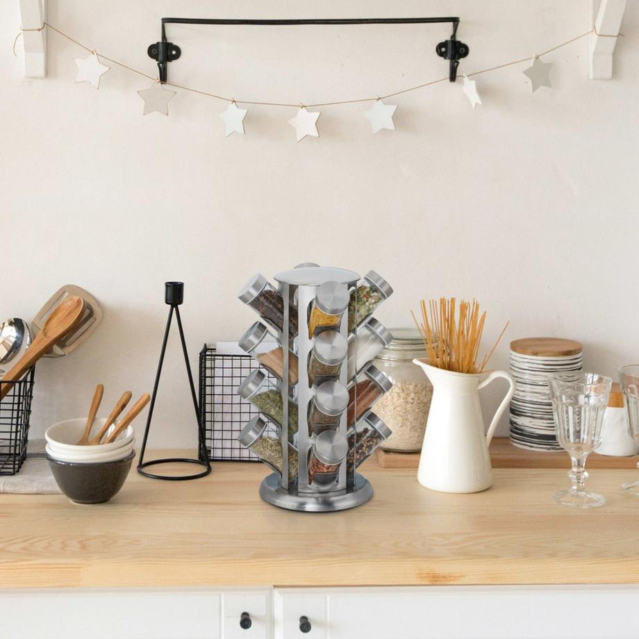 B2X Porta spezie girevole con 16 barattoli per spezie  