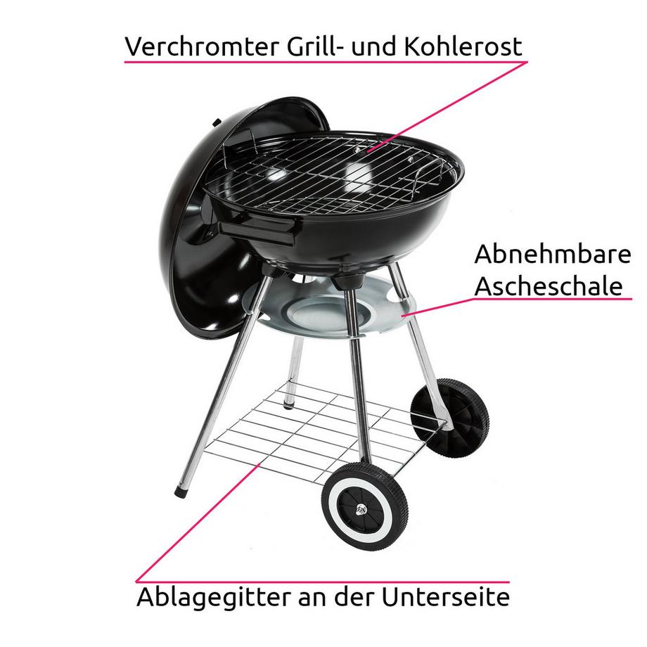 Tectake Kugelgrill  mit 2 Rädern regulierbare Luftzufuhr  