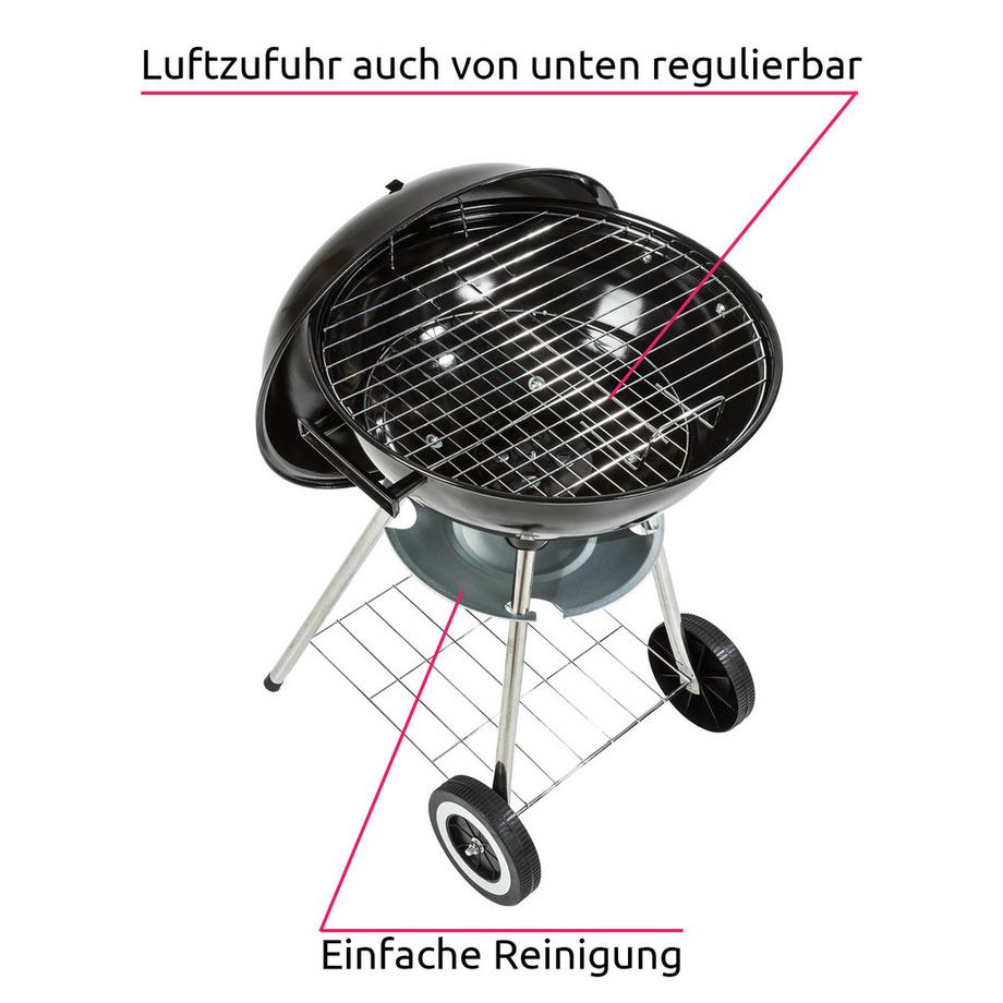 Tectake Kugelgrill  mit 2 Rädern regulierbare Luftzufuhr  