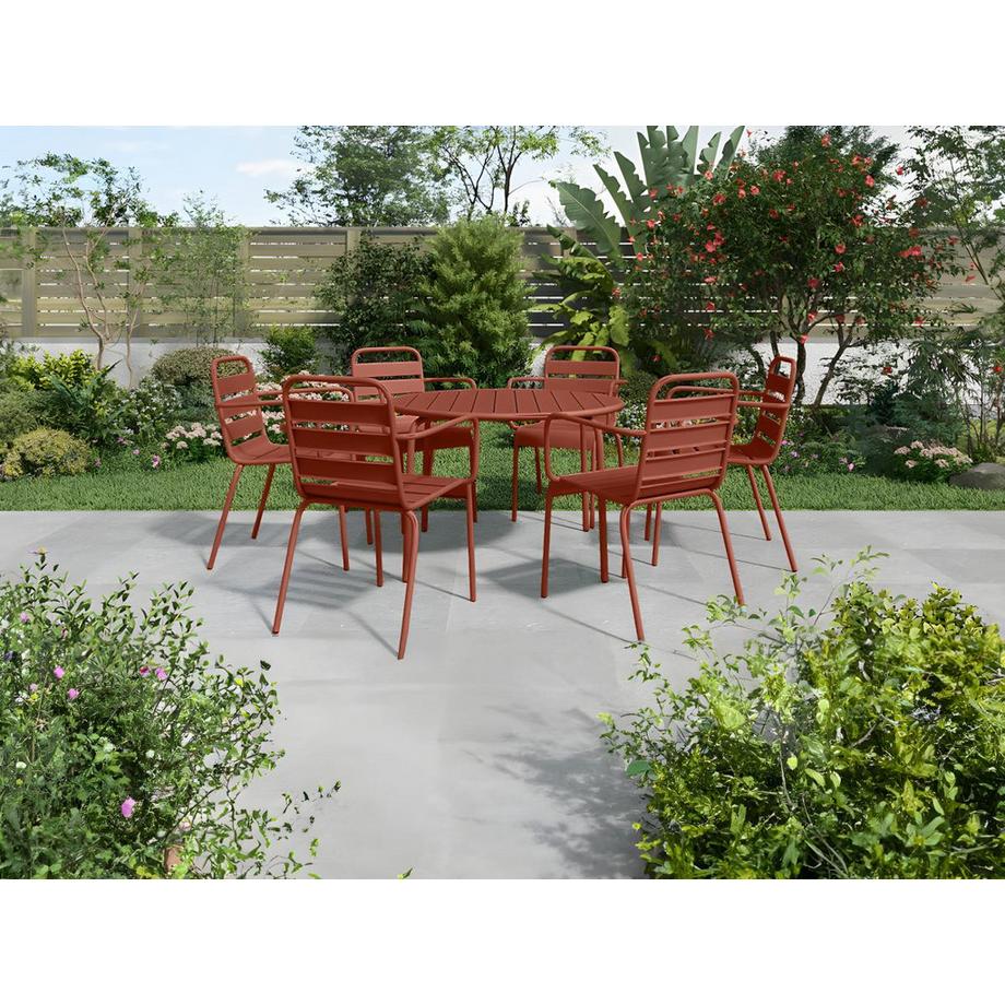 Vente-unique Table ronde de jardin D.130 cm en métal - Terracotta -  MIRMANDE de MYLIA  