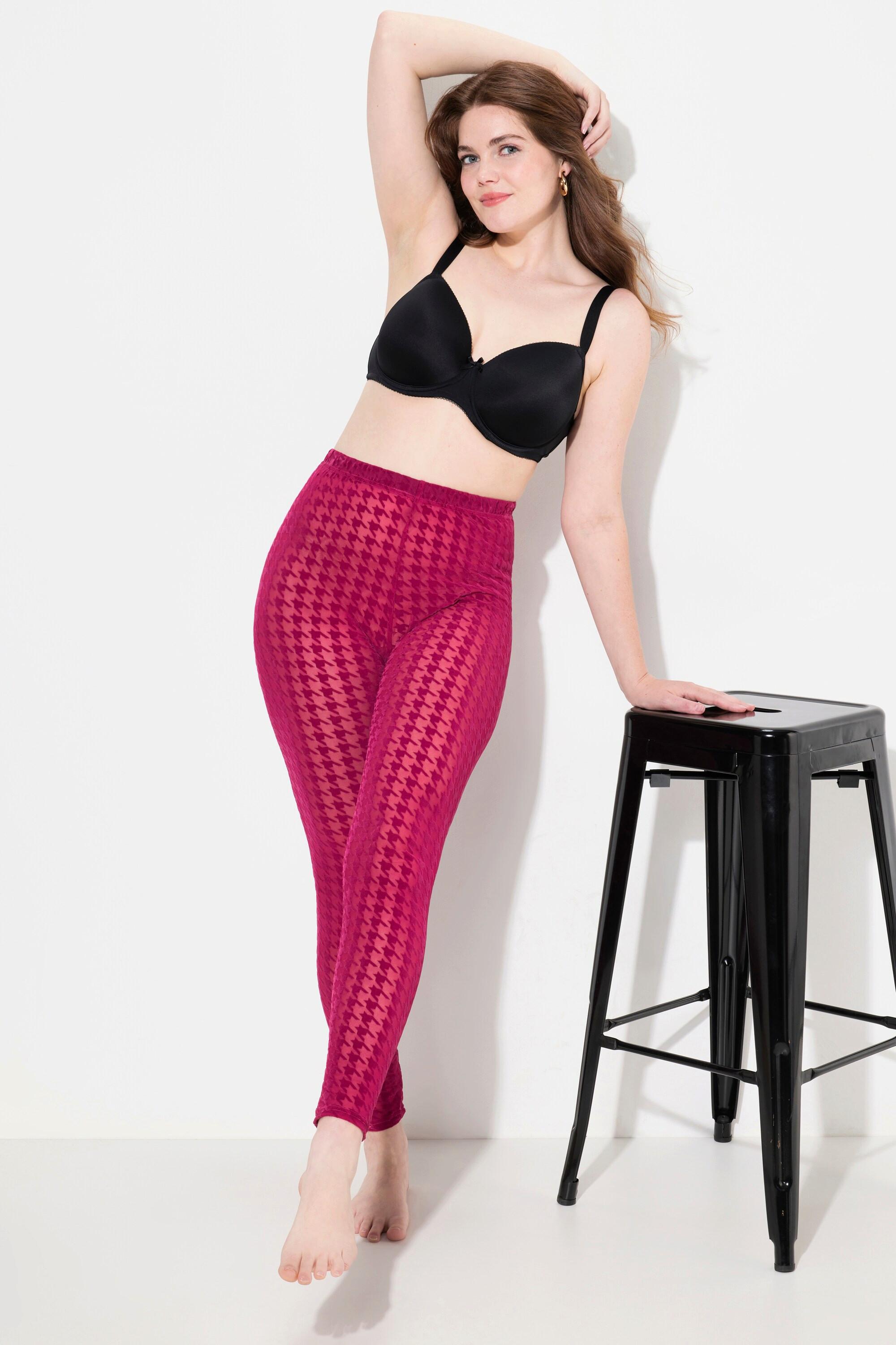 Ulla Popken  Leggings in mesh con stampa floccata e pied-de-poule 