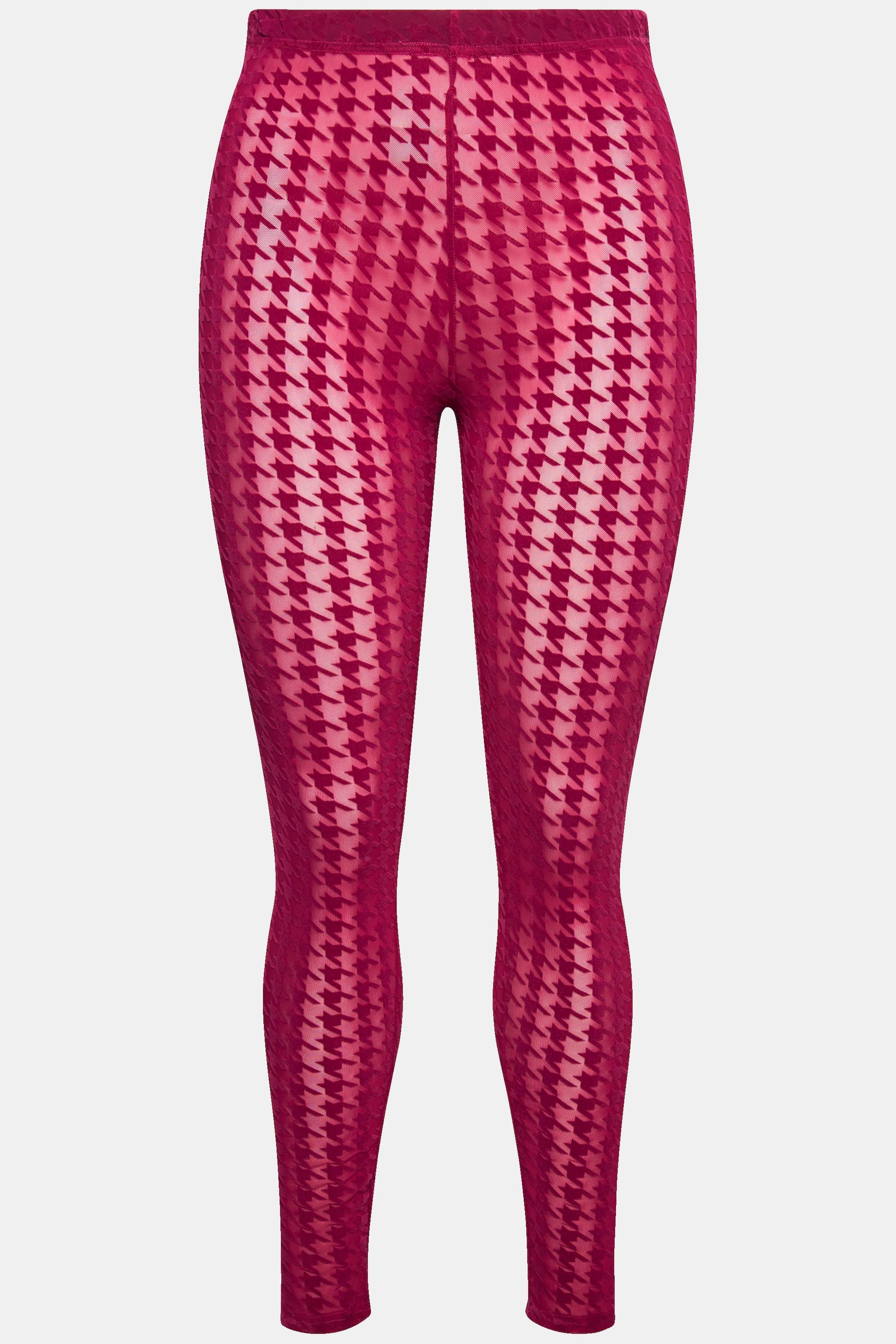 Ulla Popken  Leggings in mesh con stampa floccata e pied-de-poule 