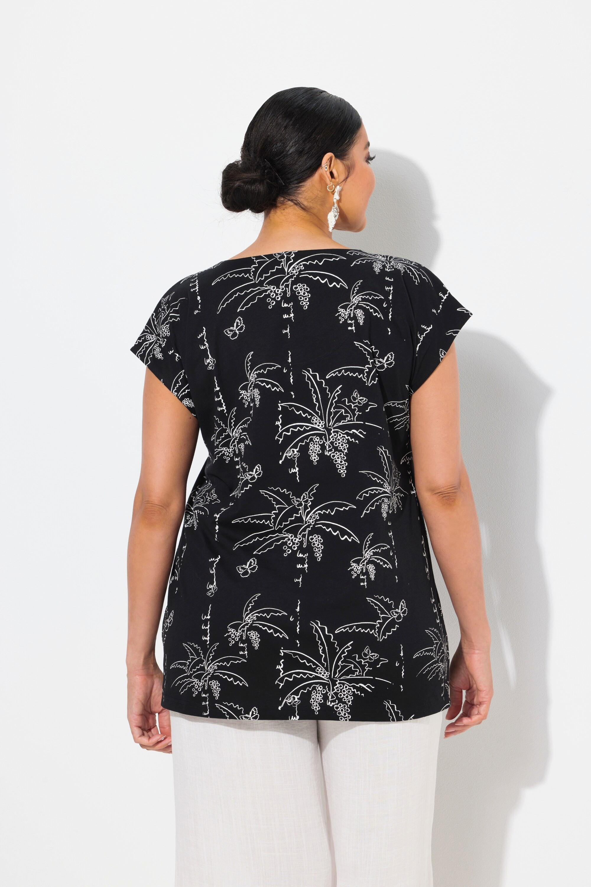 Ulla Popken Top Stampa Palma Boxy Scollo a Tunica senza Maniche  