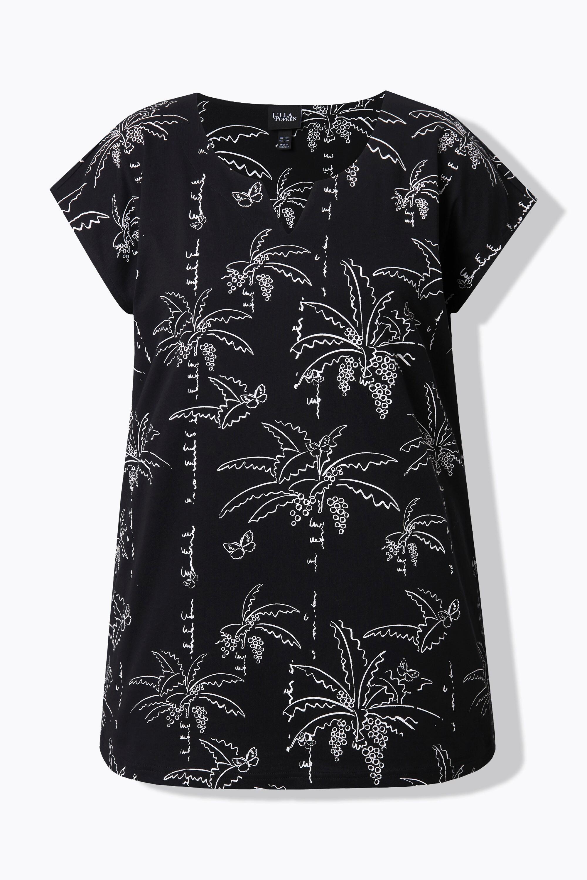 Ulla Popken Top Stampa Palma Boxy Scollo a Tunica senza Maniche  