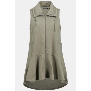 Ulla Popken  Gilet en molleton, ligne A, col montant, coutures viennoises, volant 