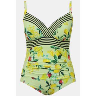 Ulla Popken  Maillot de bain à bonnets souples et motif citrons. Bretelles réglables. Matière recyclée. 