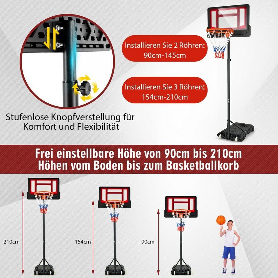 Northix  Basketballkorb für Kinder Wetterbeständiger Korbständer mit Einstellbarer Höhe von 90–210 cm 