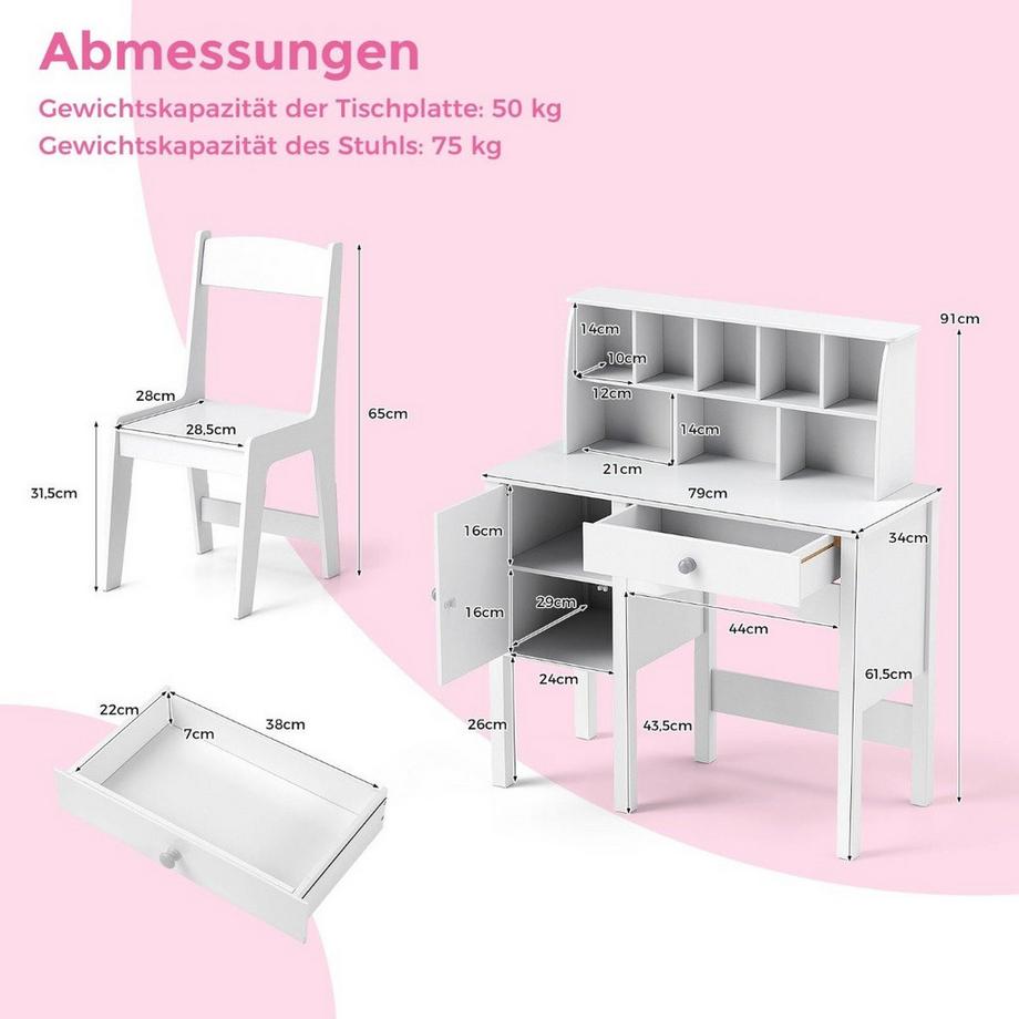 Northix Ensemble bureau et chaise pour enfants avec rangement  