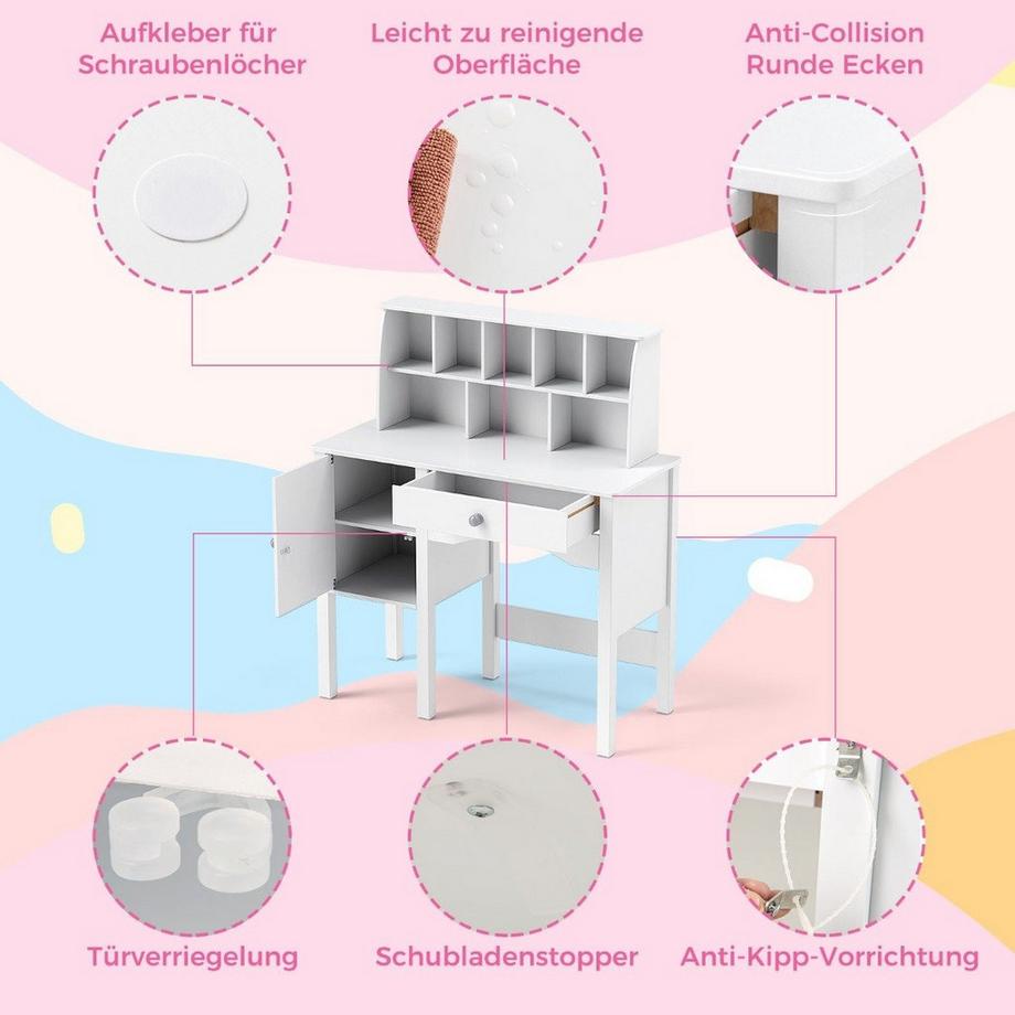Northix Ensemble bureau et chaise pour enfants avec rangement  