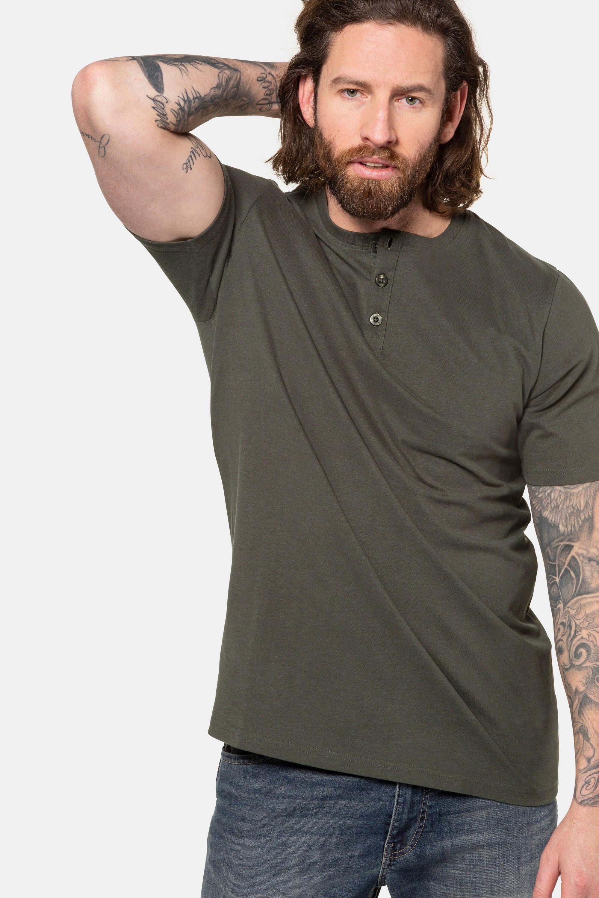 JP1880  T-shirt Henley, collection Basic. Manches courtes et patte de boutonnage 