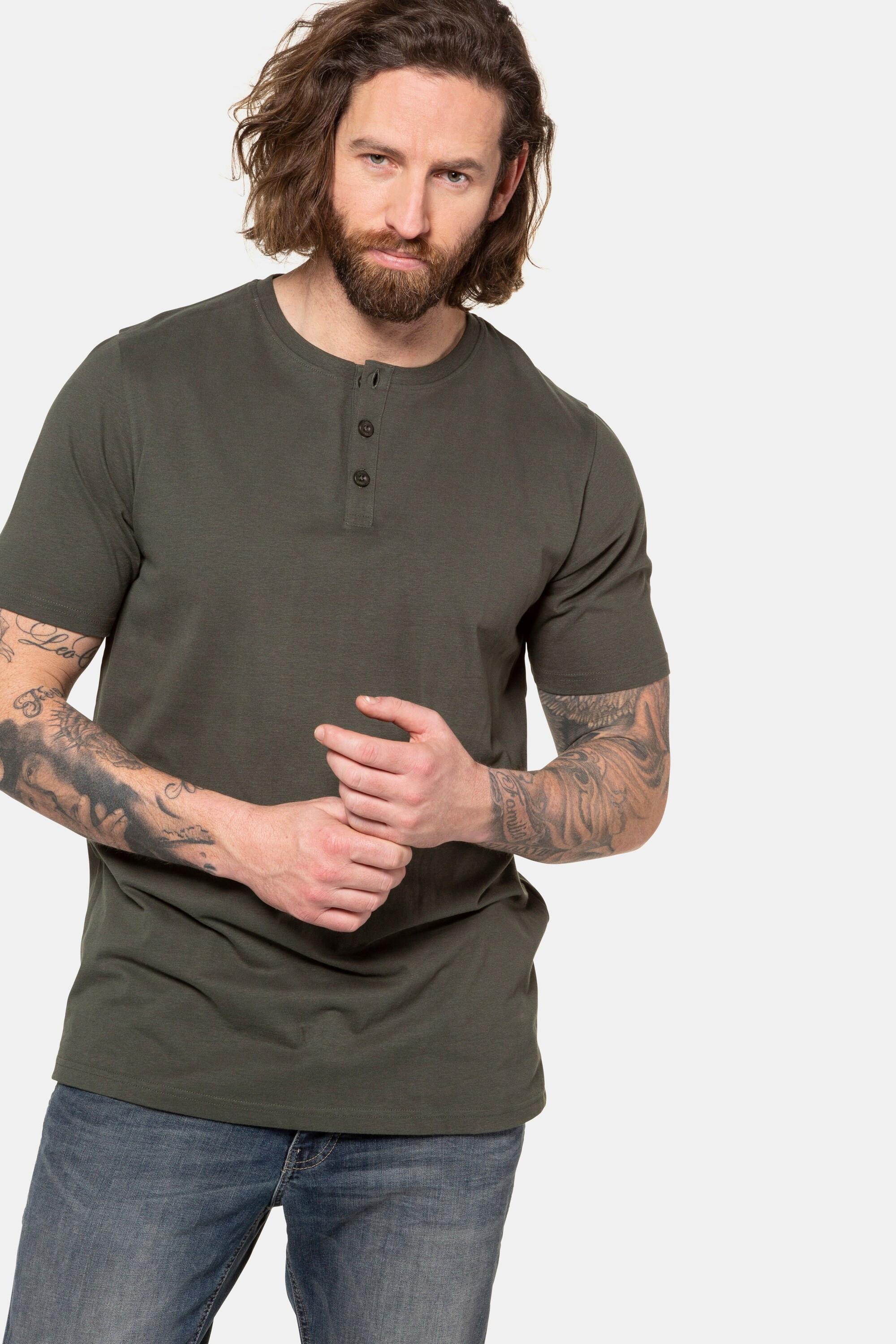 JP1880  T-shirt Henley, collection Basic. Manches courtes et patte de boutonnage 