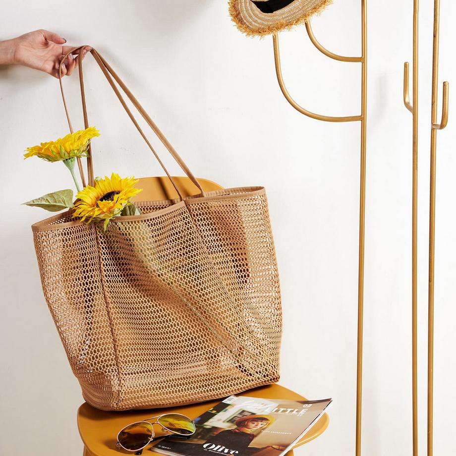 Only-bags.store Grosse Mesh Strandtasche mit Reissverschluss Innentasche  