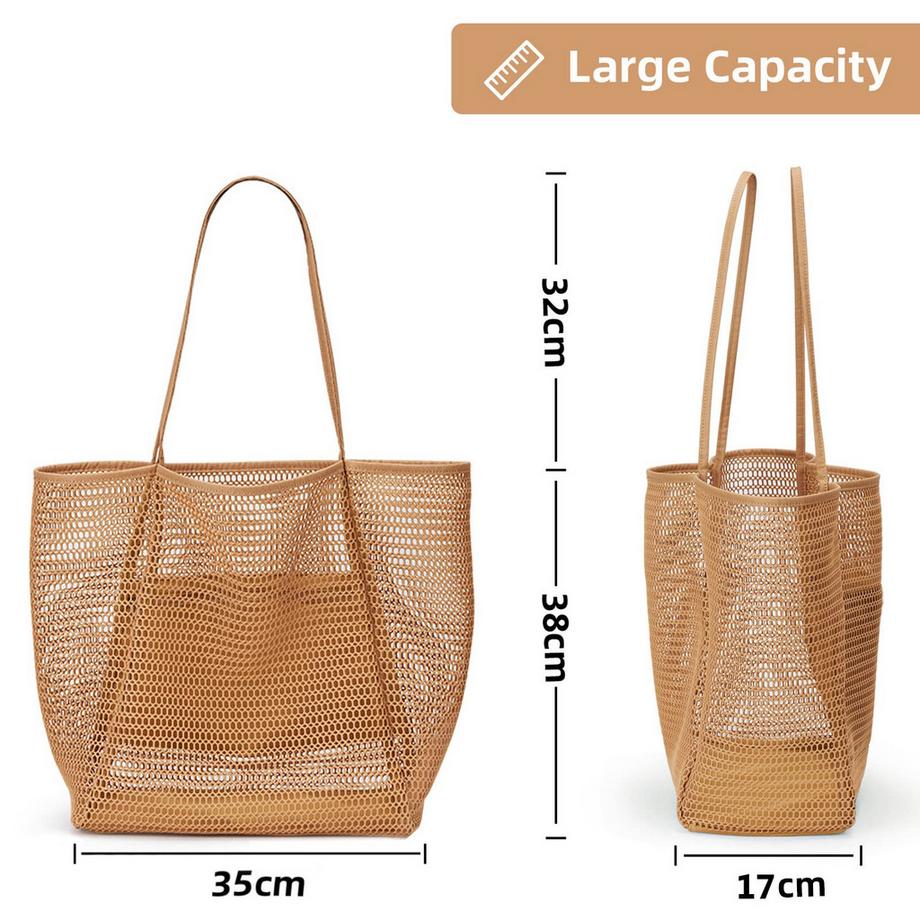 Only-bags.store Grosse Mesh Strandtasche mit Reissverschluss Innentasche  