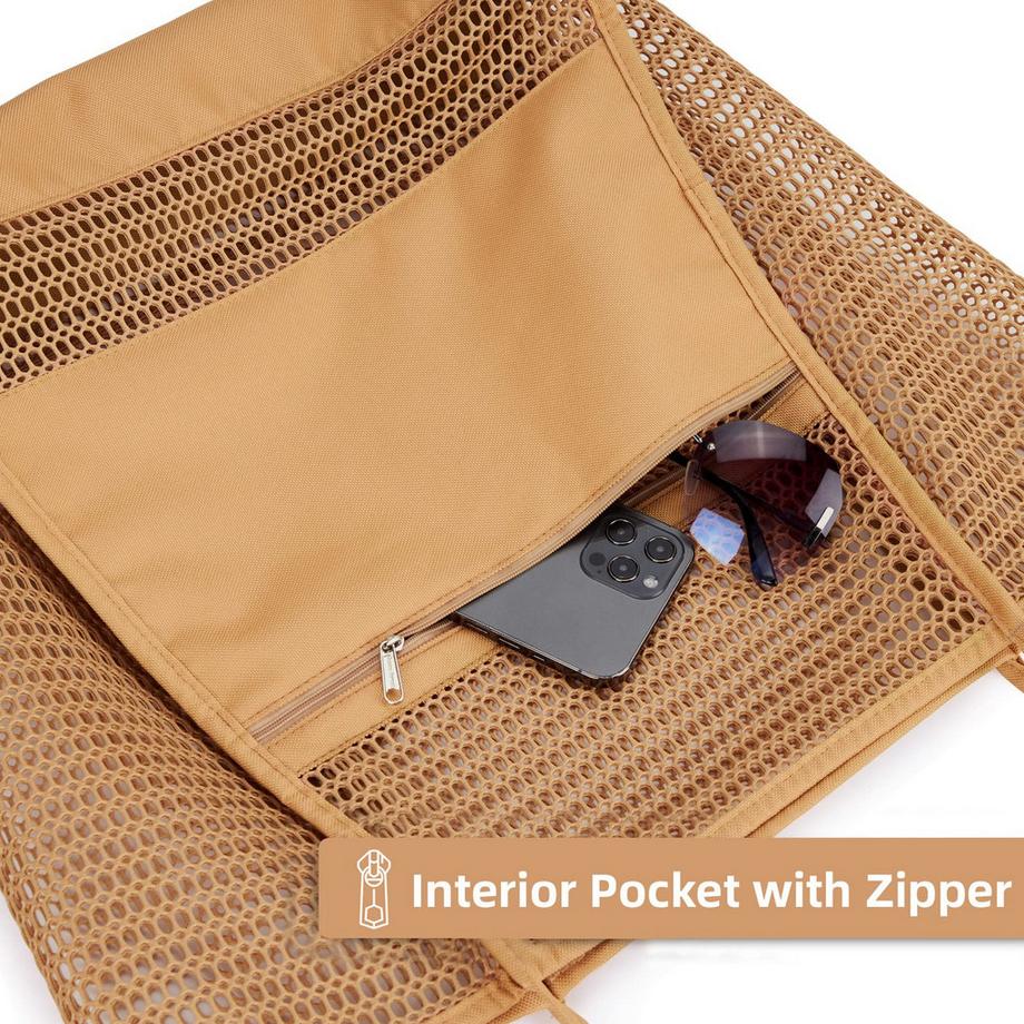 Only-bags.store Grosse Mesh Strandtasche mit Reissverschluss Innentasche  