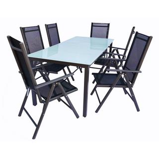 VCM Set Gartenmöbel Alu Glas Gartenset Sitzgruppe Essgruppe Tisch Stühle 6x  