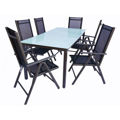 VCM Set Gartenmöbel Alu Glas Gartenset Sitzgruppe Essgruppe Tisch Stühle 6x  