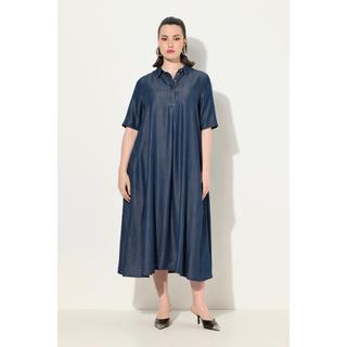 Ulla Popken  Abito midi in lyocell con effetto jeans, collo da camicia e mezze maniche 