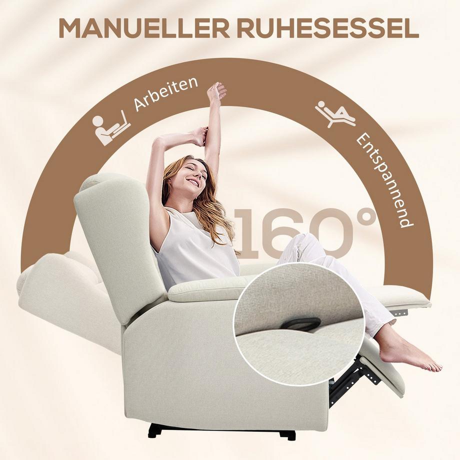 Northio Relaxsessel, Fernsehsessel mit Liegefunktion, TV-Sessel mit Taschenfederkern, Gepolstert Liegesessel, Ruhesessel bis 150 kg belastbar für Wohnzimmer, Schlafzimmer, Beige  