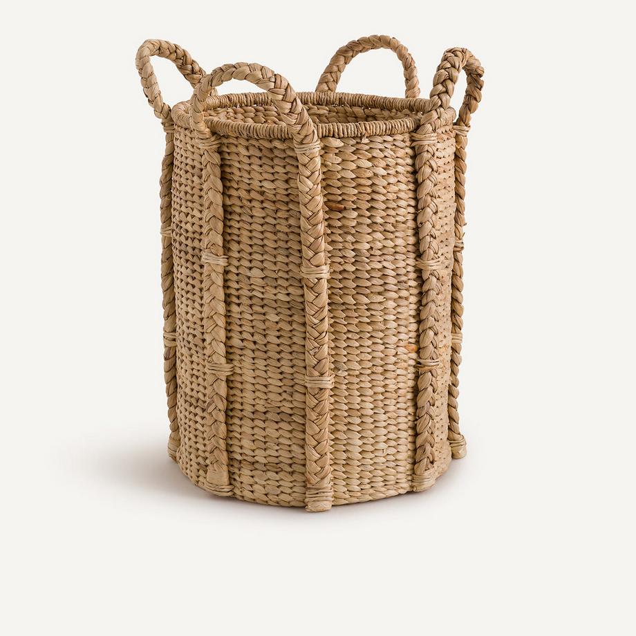 Hoher runder Korb aus Wasserhyazinthe 4 Griffe Tima