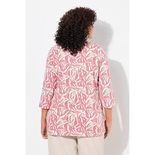 Ulla Popken  T-shirt col en forme de cœur et manches 3/4, motif feuilles, coupe Classic 