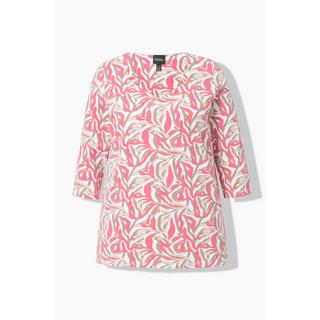 Ulla Popken  T-shirt col en forme de cœur et manches 3/4, motif feuilles, coupe Classic 