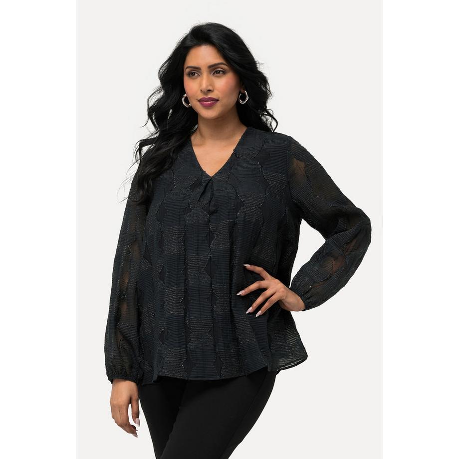 Ulla Popken Blusa Doppio Strato Scollo V Maniche Lunghe Velate  