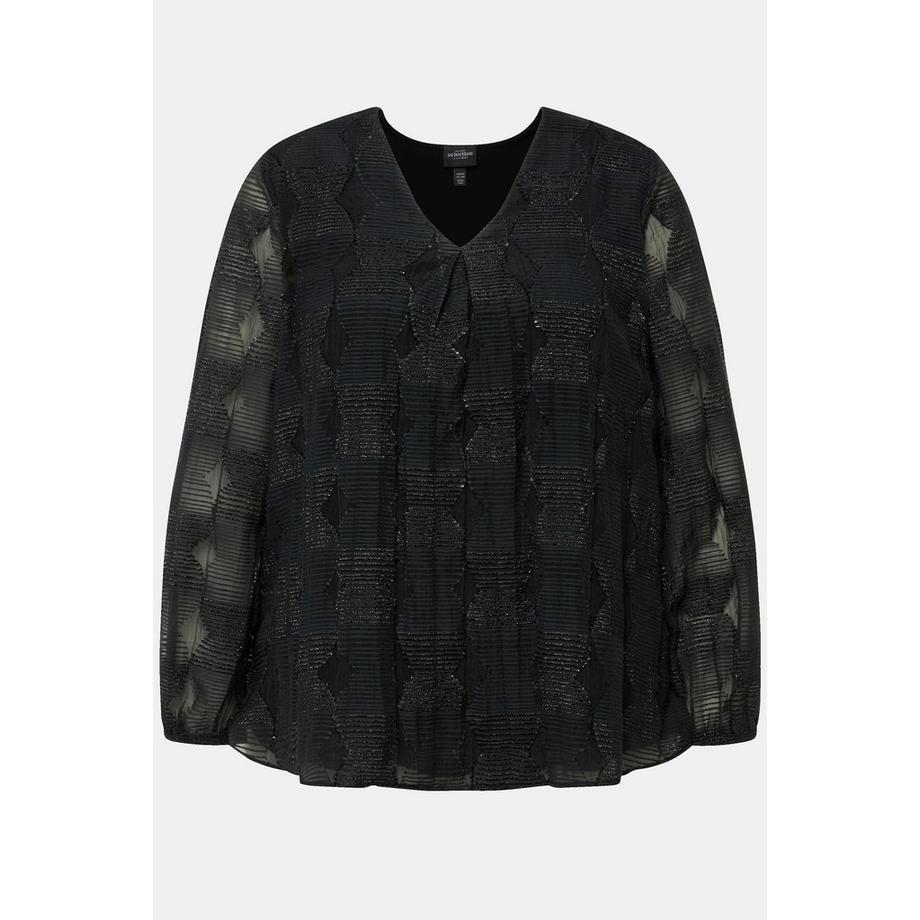 Ulla Popken Blusa Doppio Strato Scollo V Maniche Lunghe Velate  