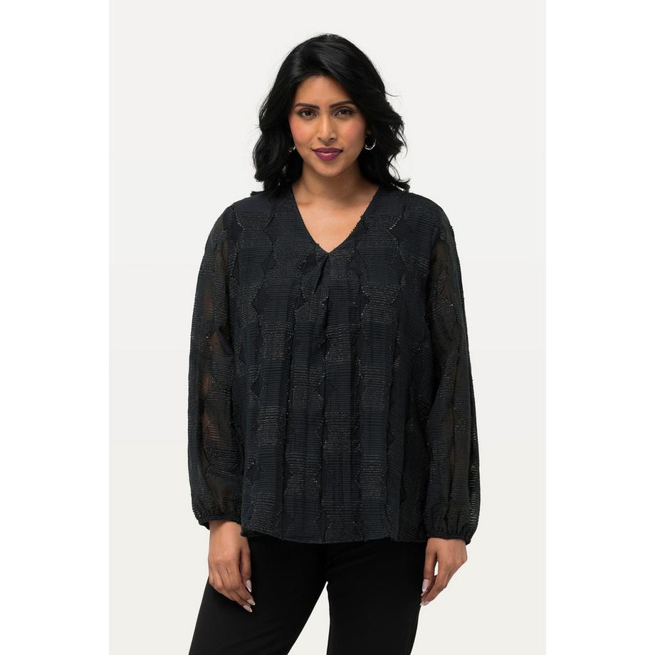 Ulla Popken Blusa Doppio Strato Scollo V Maniche Lunghe Velate  