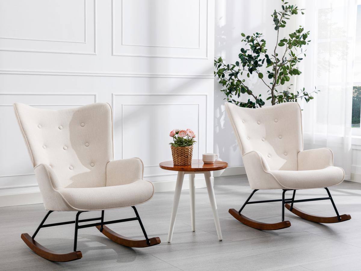 Vente-unique Fauteuil à bascule en tissu chiné beige ELMINA II  