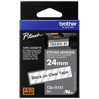 brother  Schriftband Extra stark klebend  TZe TZe-S151 Bandfarbe: Transparent Schriftfarbe:Schwarz 24 mm 8 m 