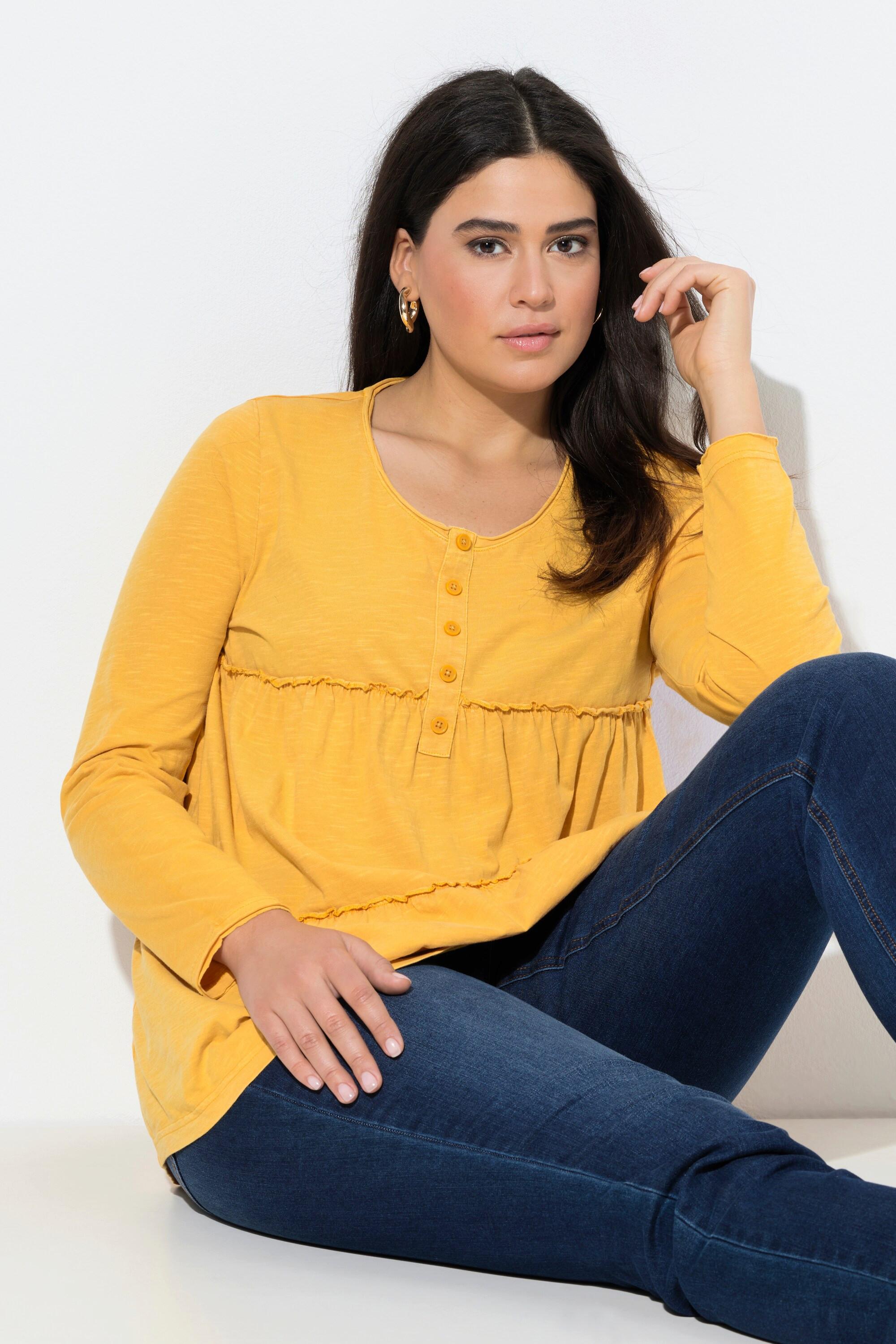 Ulla Popken Volant Linea ad A Girocollo Maniche Lunghe Maglia  