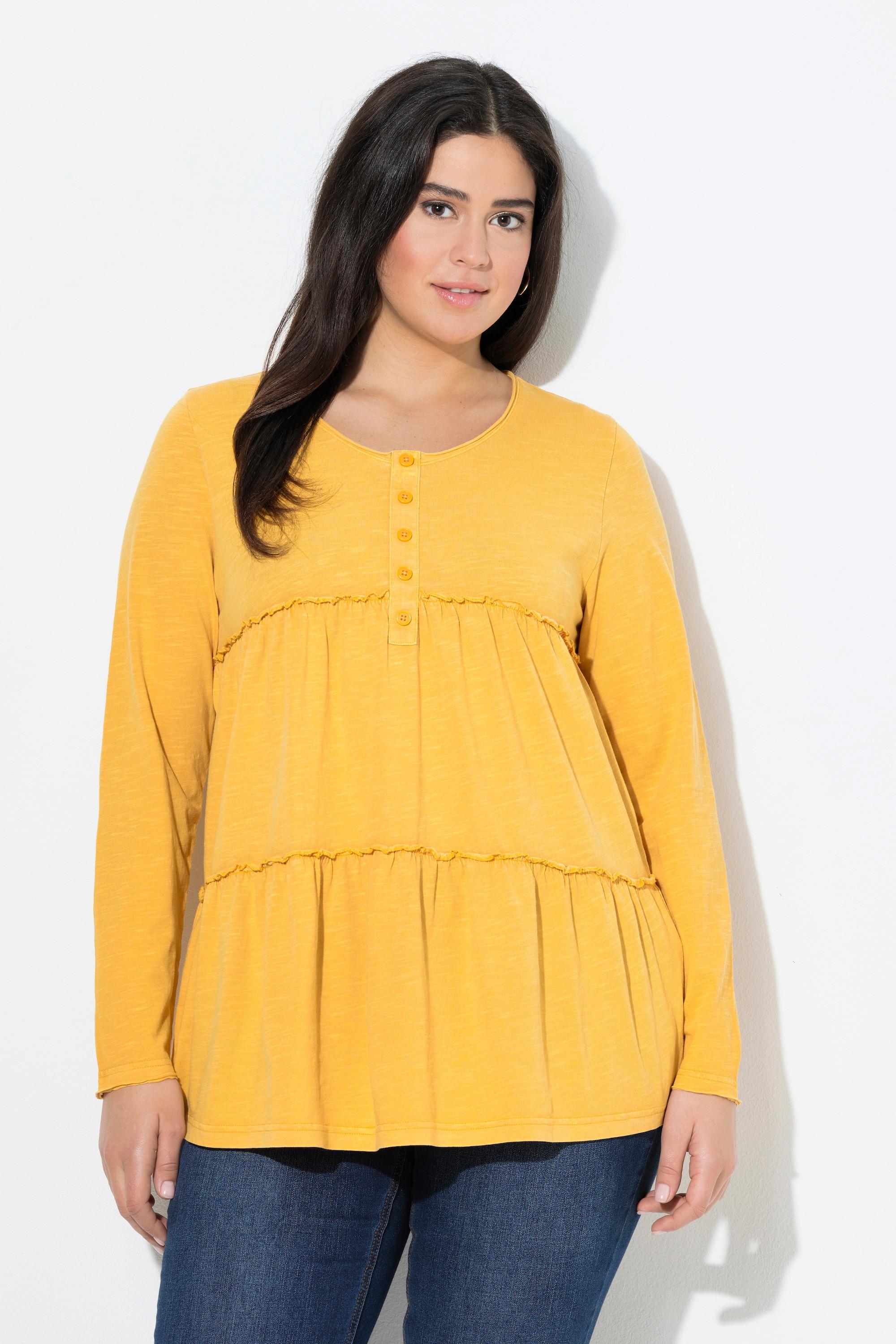 Ulla Popken Volant Linea ad A Girocollo Maniche Lunghe Maglia  