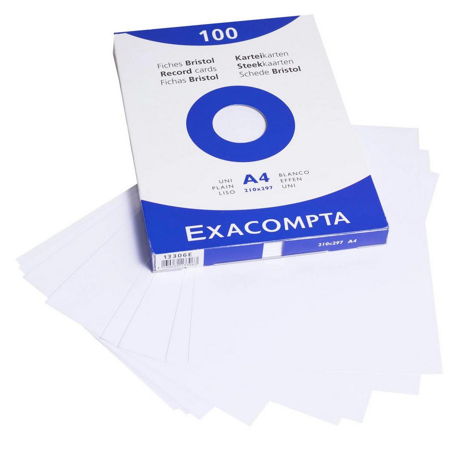 Exacompta Karteikarten A4 blanko, Faltschachtel mit 100 Stück  