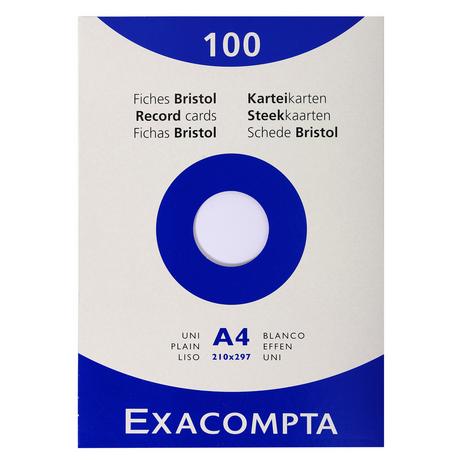 Exacompta Confezione 100 cartoncini bristol - senza righe senza perforazione 210x297mm  