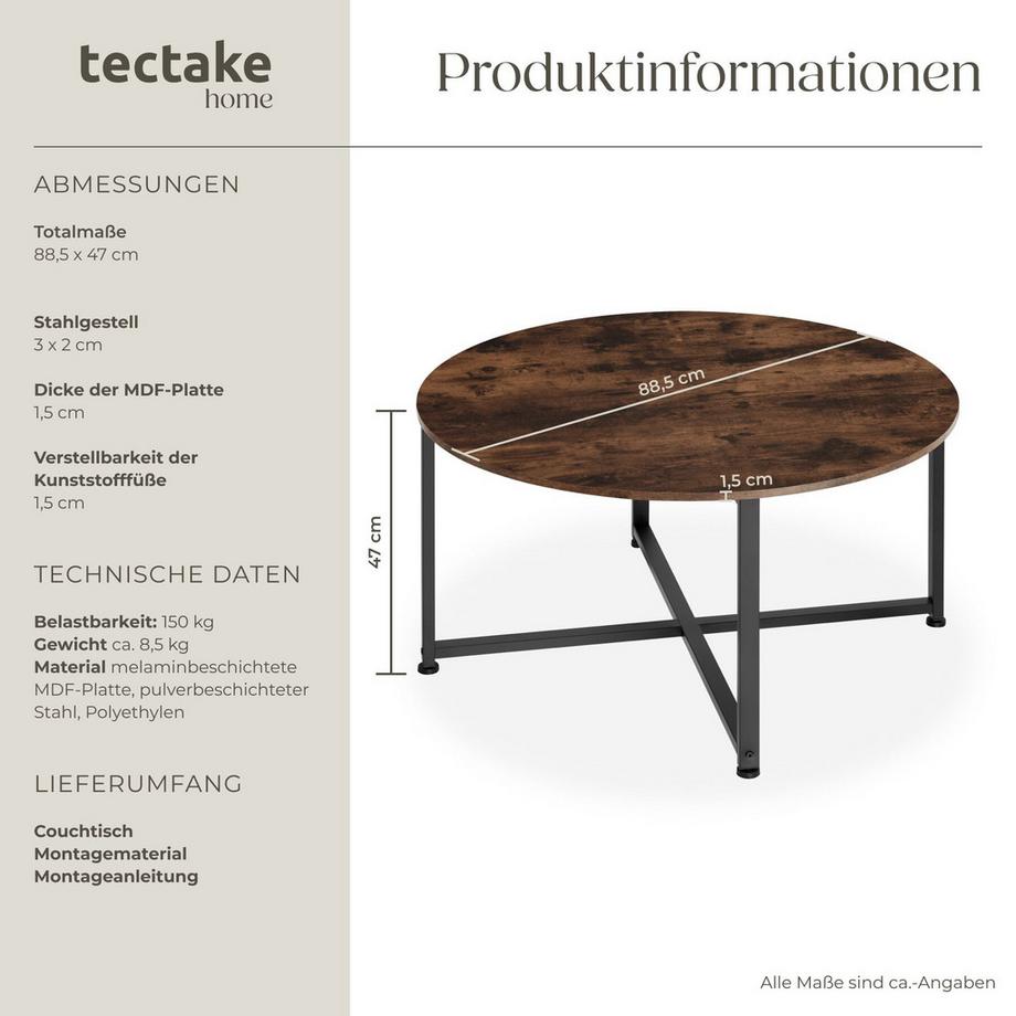 Tectake Couchtisch Aberdeen Industrial Style Holz und Stahl  