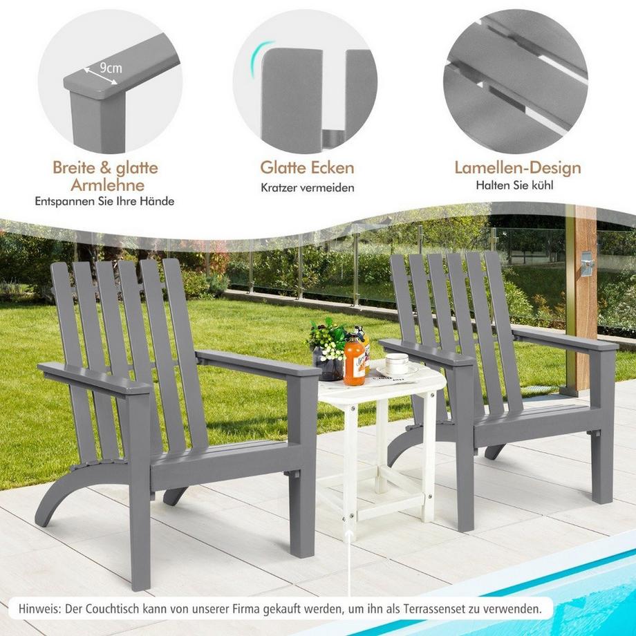 B2X Adirondack Stuhl Adirondack Chair aus Akazienholz Gartensessel bis 160 kg Grau  