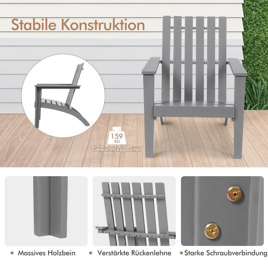 B2X Adirondack Stuhl Adirondack Chair aus Akazienholz Gartensessel bis 160 kg Grau  