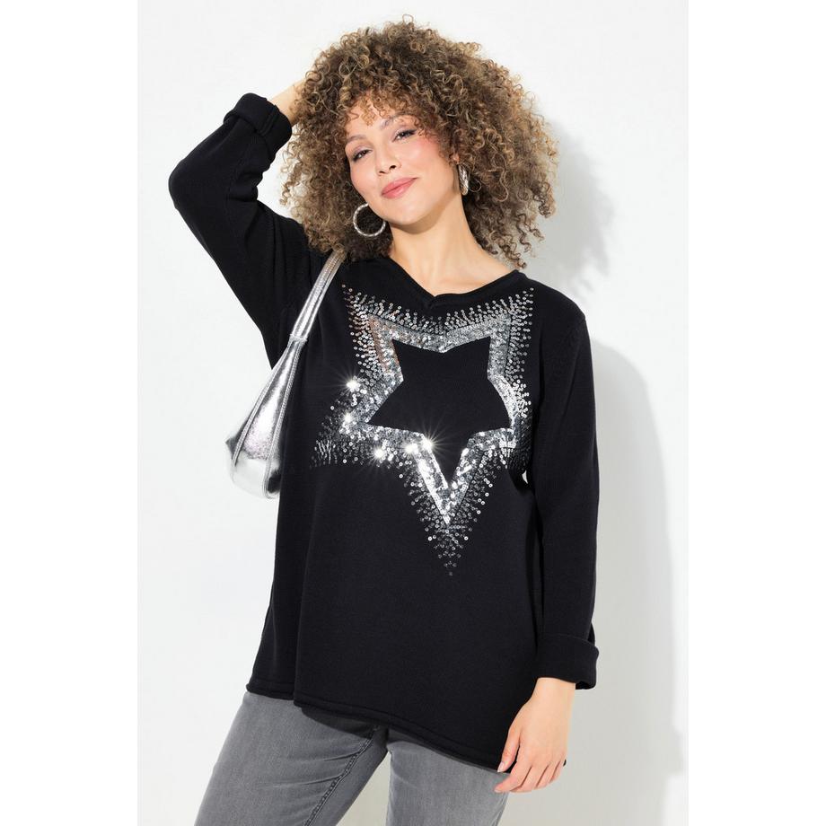 Ulla Popken Pull Étoile Pailletée Col V Manches Longues  