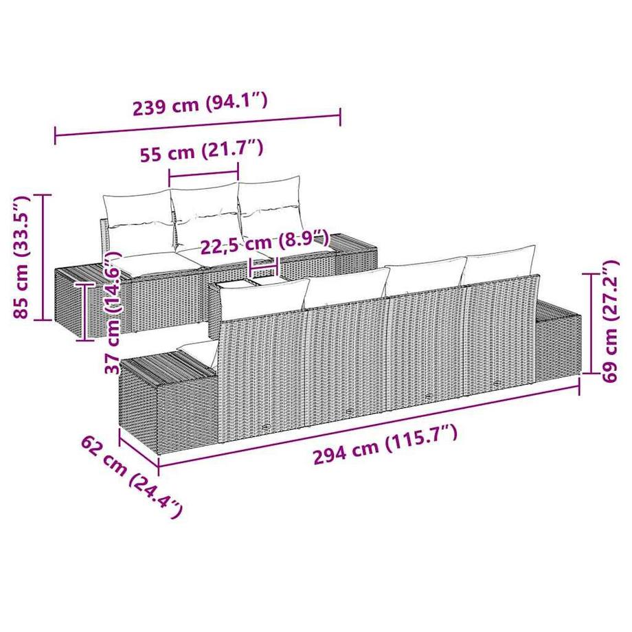 VidaXL Canapé de jardin poly rattan  