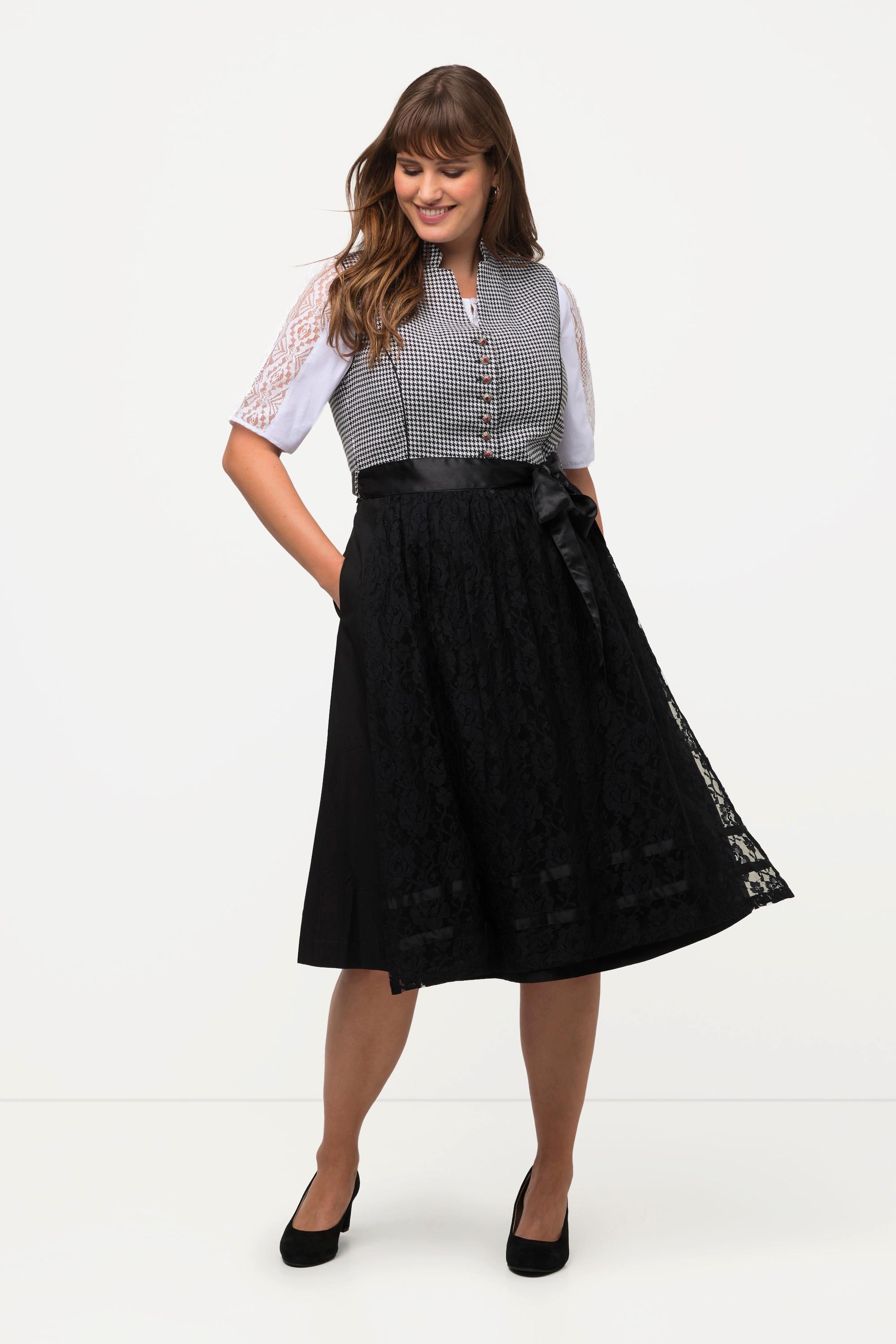 Ulla Popken Dirndl Pied-de-poule Encolure en V Sans Manches  