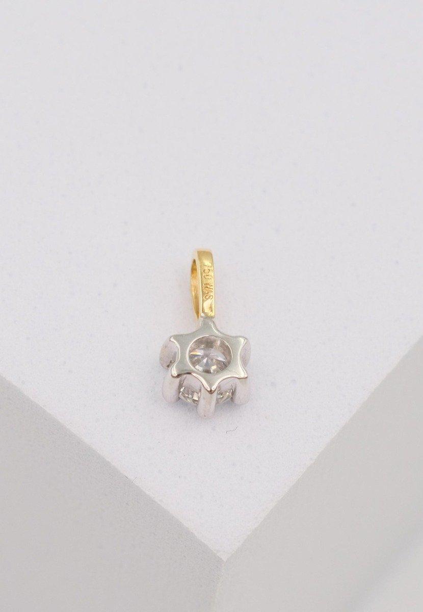 MUAU Schmuck  Solitär Anhänger 6-Griff-Fassung Gelbgold 750 Diamant 0.20ct. Fassung Weissgold 750, 8x6mm 
