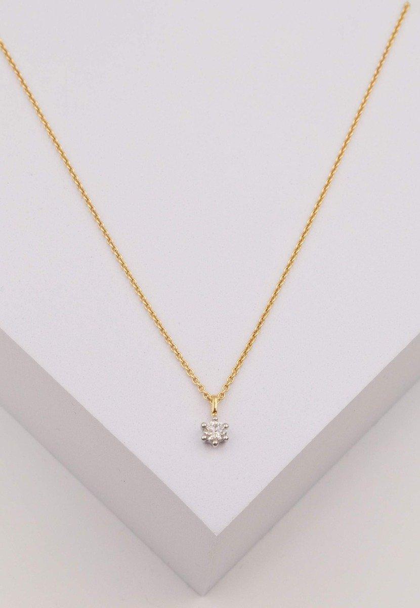 MUAU Schmuck  Solitär Anhänger 6-Griff-Fassung Gelbgold 750 Diamant 0.20ct. Fassung Weissgold 750, 8x6mm 