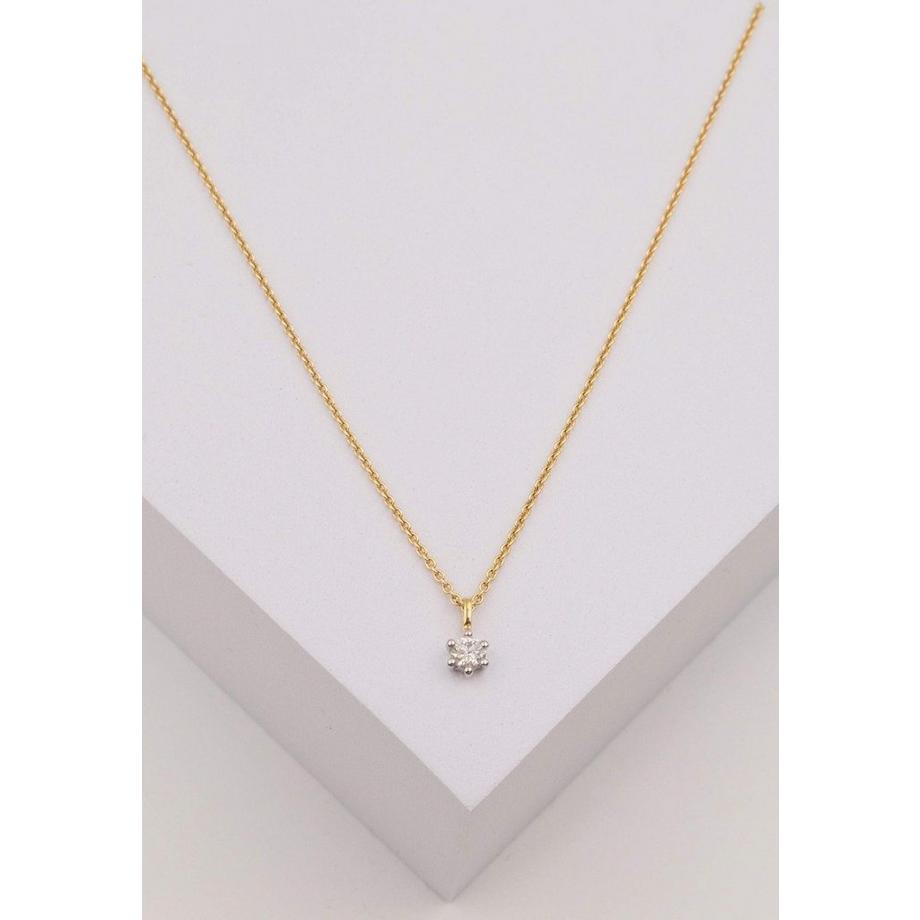 MUAU Schmuck  Pendentif solitaire serti 6 griffes or jaune 750 diamant 0,20ct. Cadre or blanc 750, 8x6mm 