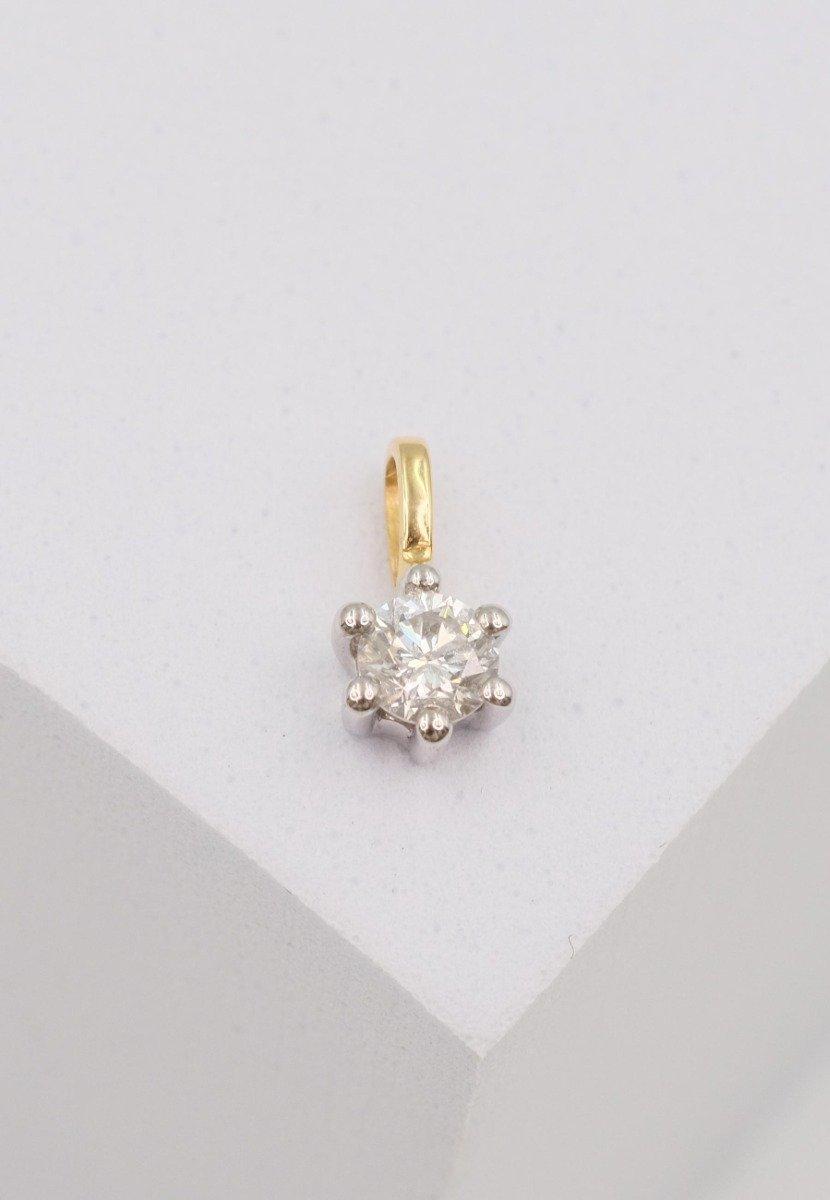 MUAU Schmuck  Solitär Anhänger 6-Griff-Fassung Gelbgold 750 Diamant 0.20ct. Fassung Weissgold 750, 8x6mm 