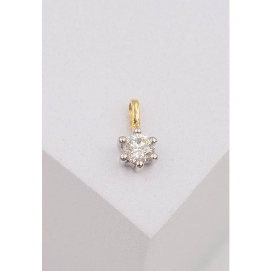 MUAU Schmuck  Pendentif solitaire serti 6 griffes or jaune 750 diamant 0,20ct. Cadre or blanc 750, 8x6mm 